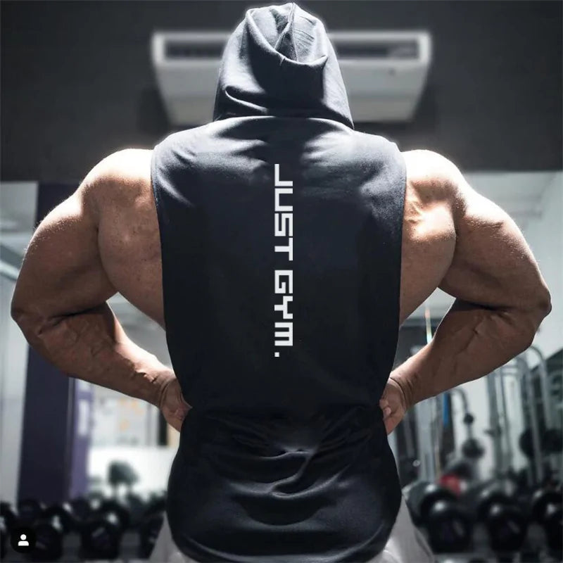 just gym hoodie tank top black